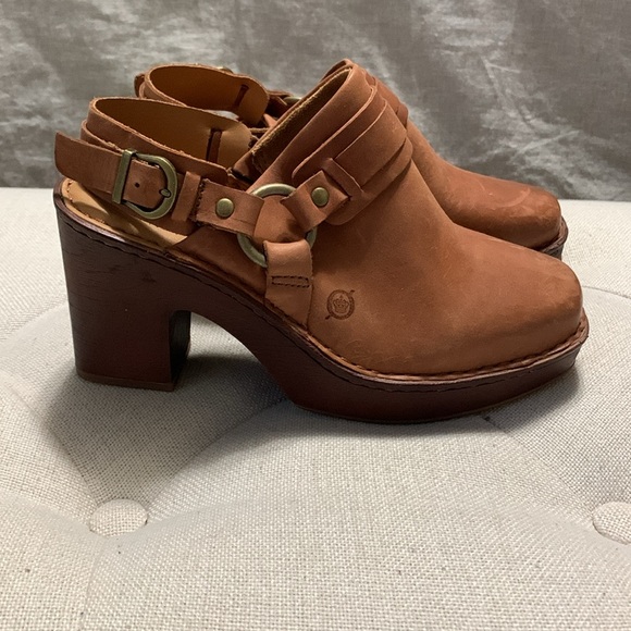 BORN Women’s Hudson’s Comfort Slingback Clogs Cognac SZ 8 Western Boho Academia - Picture 3 of 15